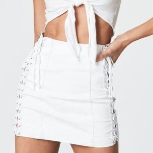 LF Carmar White Lace Up Skirt